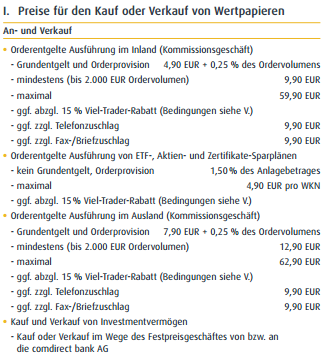 comdirect-Ordergebühren-Preisverzeichnis