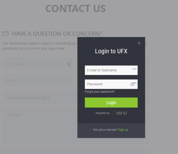 UFX Kontaktmöglichkeit