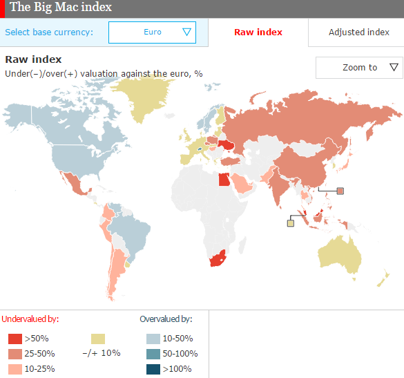 Big Mac Index Euro Weltkarte